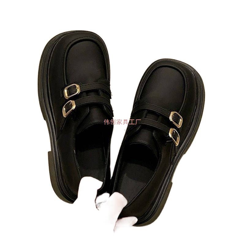 British Style Small Leather Shoes for Women 2025 New Soft Sole Thick Sole Heightening Outer Wear Women's Slip-On Platform Sole with Black Women
