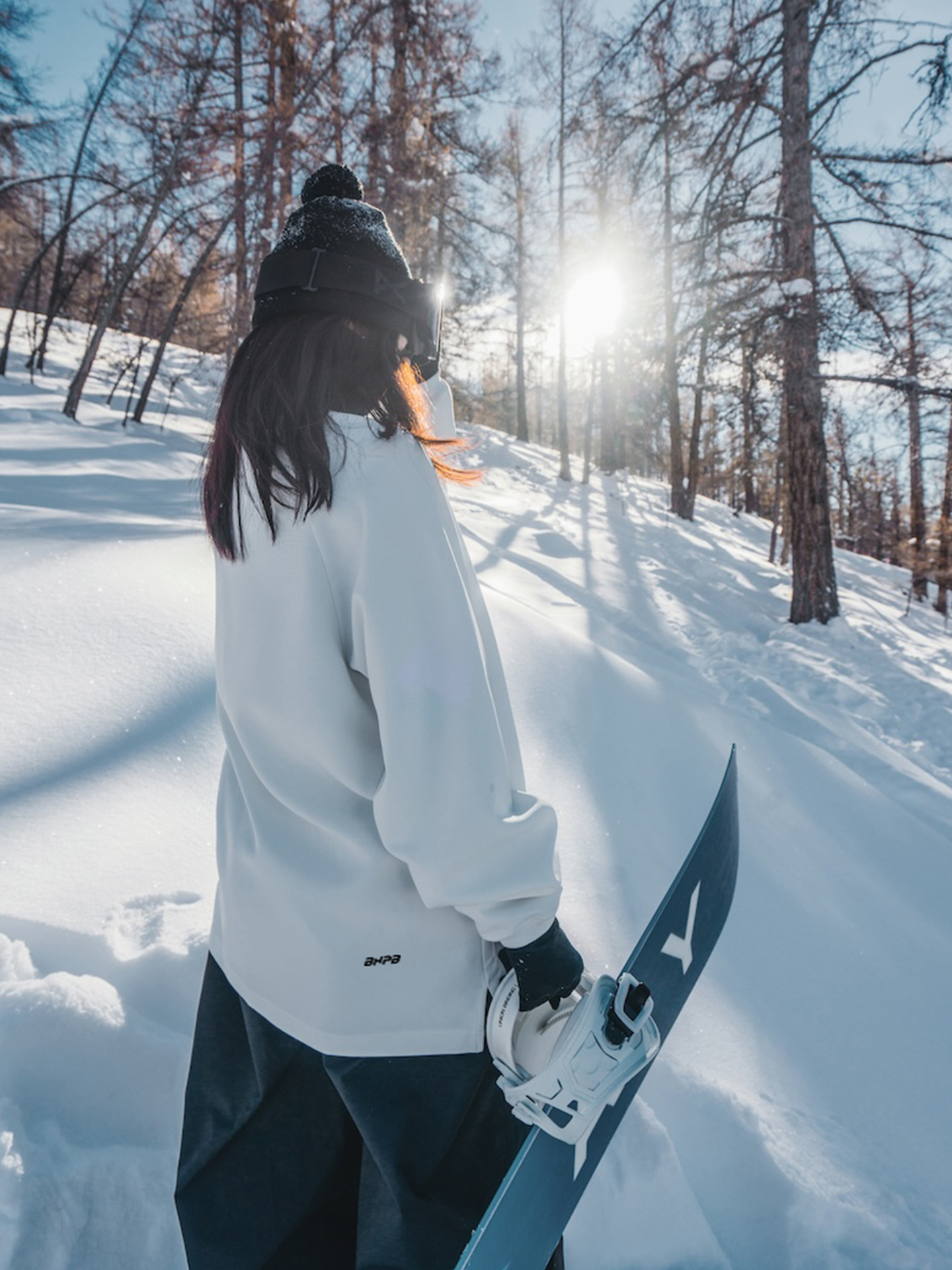 Bingdu [White Water-Repellent Sweatshirt] New Professional Indoor Ski Sweatshirt with Velvet Warm Sportswear Inside