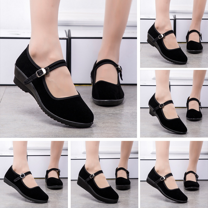 Wholesale Old Beijing Cloth Shoes Women's Flat-Heeled Middle-Aged and Elderly Soft-Soled Work Shoes Black Hotel Non-Slip Dancing Mom Shoes