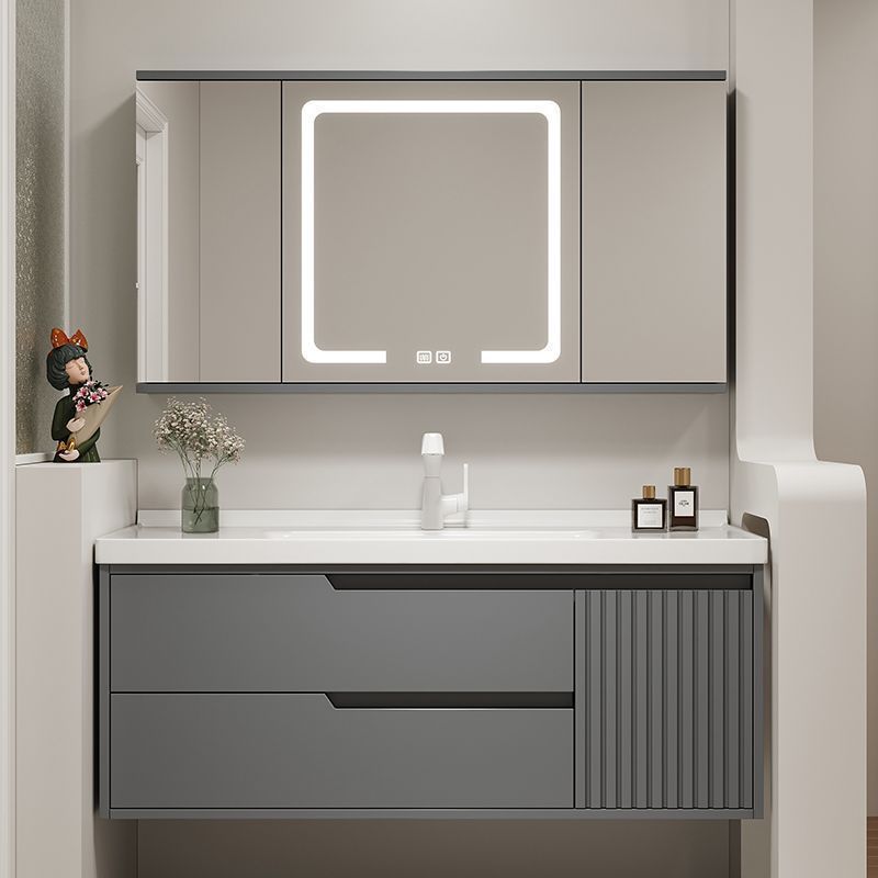 Simple Oak Bathroom Cabinet Combination with Feng Shui Mirror, Bathroom Sink, Washbasin, Ceramic Integrated Smart Mirror