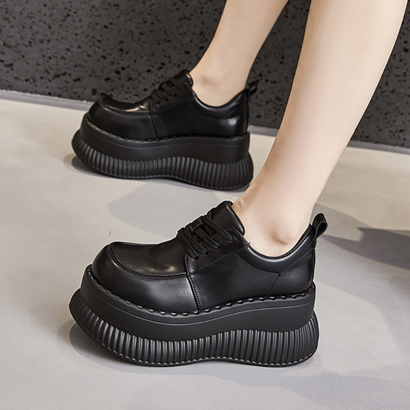 Thick bottom loafers women's 2025 spring new platform bottom versatile British small leather shoes small height women's shoes