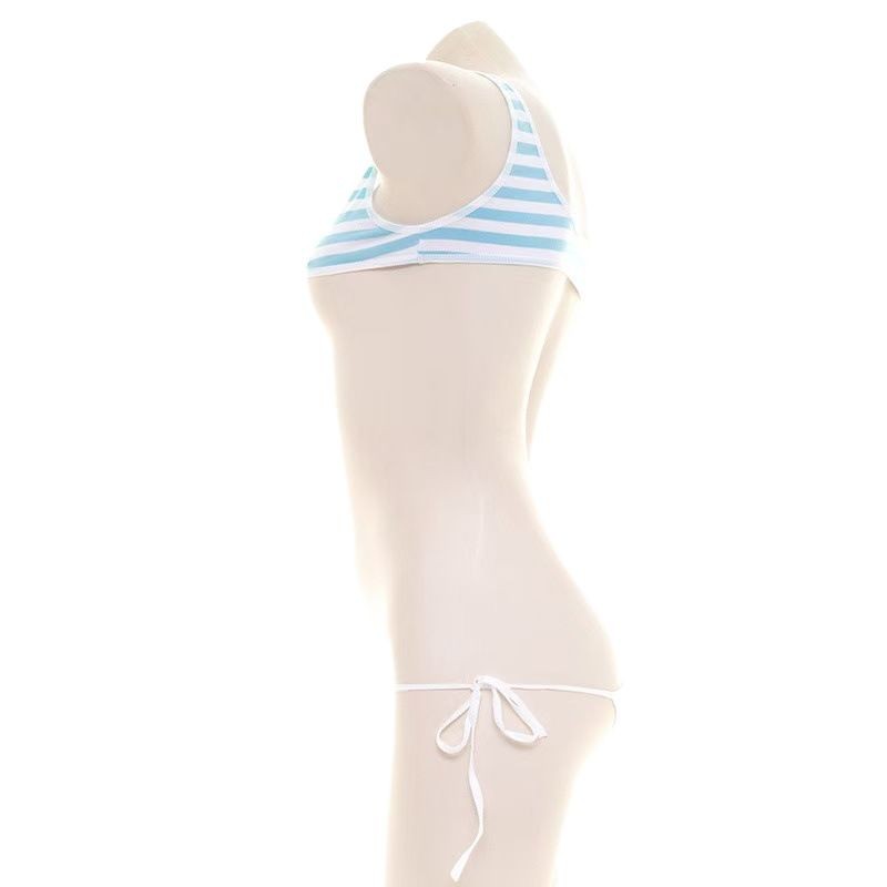 Sexy Fresh Striped Camisole Set with Lace-Up Panties, Japanese Style Figure-Flattering Lingerie Set for Women