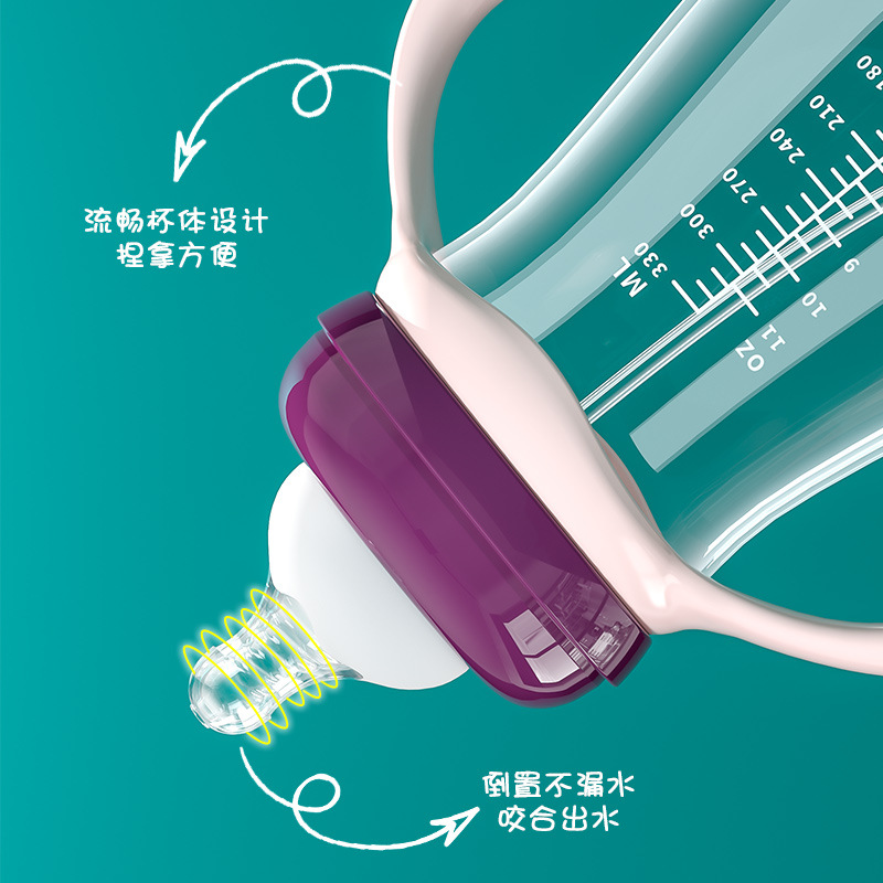 Factory wholesale newborn baby wide diameter PP straw bottle baby plastic drinking bottle with handle