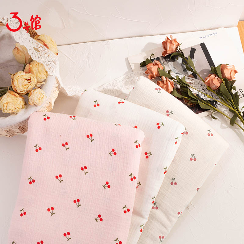 Детское платье из хлопка, двойной слой, мелкий вишневый принт, ткань для пижам из переработанного хлопка