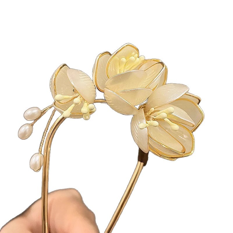 Gentle Elegant Magnolia U-Shaped Hairpin New Chinoiserie Metal Hairpin Ancient Style Han Dynasty Accessories Hairpin Headdress