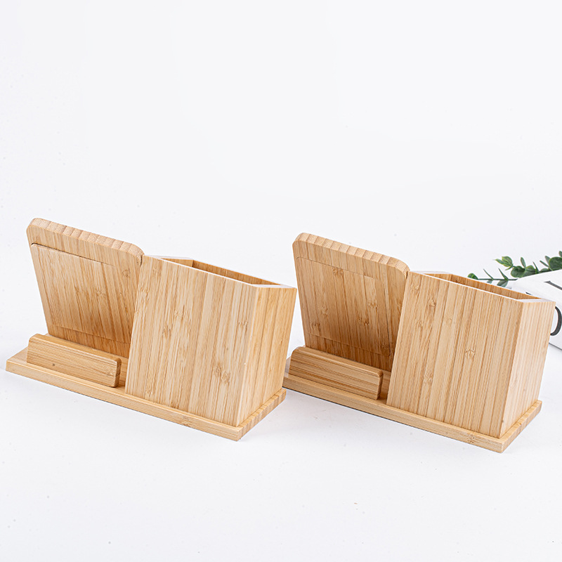 Cross-Border Hot-Selling Gift Customized Bamboo Pen Holder Wireless Charger Desktop Office Business Card Holder Wireless Charger