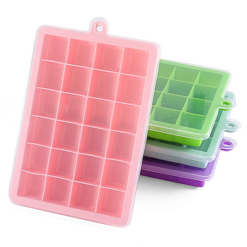 Wholesale 15 grid ice box with lid household food grade ice box 24 grid square ice cube silicone ice mold