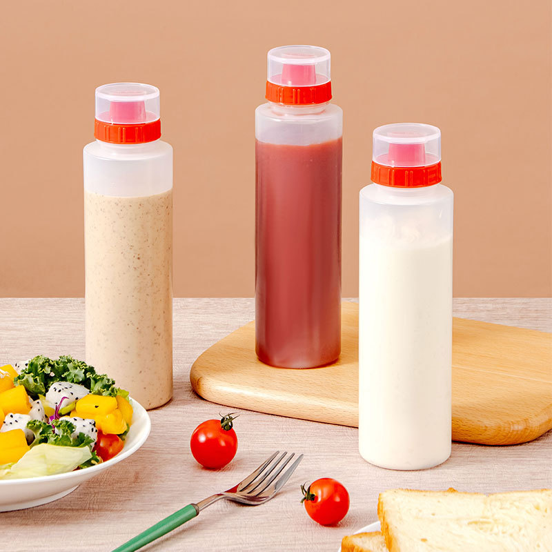 PE бутылка для соуса с тремя отверстиями, контейнер для приправ, бутылка для салата, бутылка для джема, салатная бутылка с тремя носиками, бутылка для крема