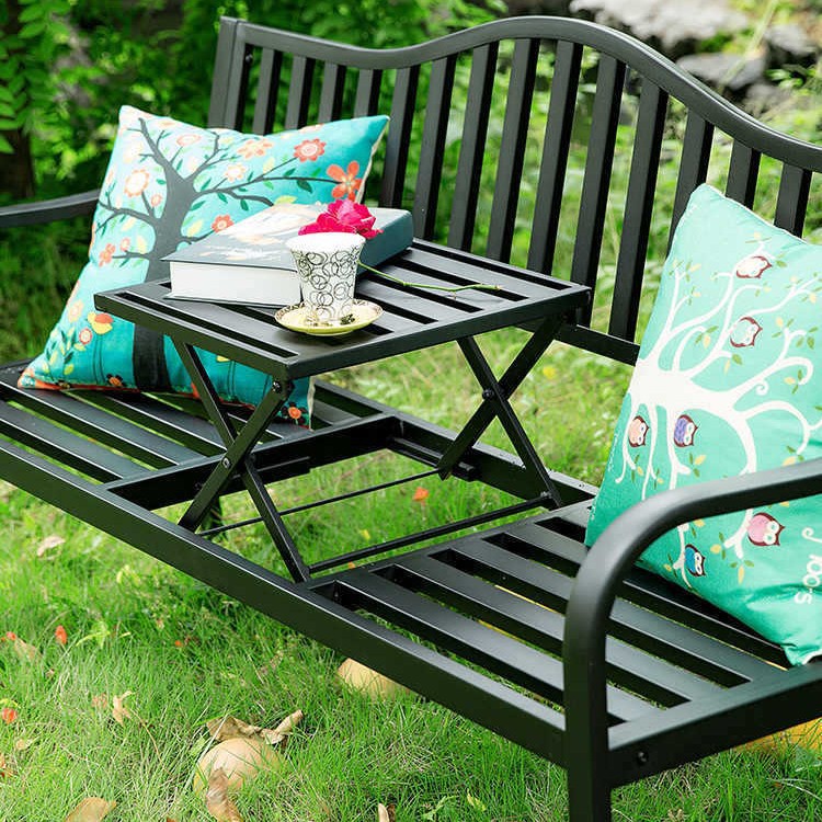 Balcony Small Table and Chair Three-Piece Set Leisure Lift Coffee Table Table and Chair Combination Villa Garden Outdoor Courtyard Iron Bench