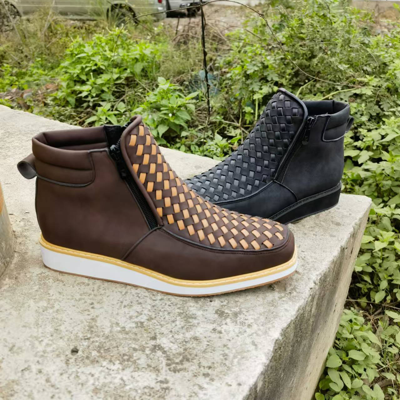 2024 Amazon Independent Station Cross-border Foreign Trade New Side Zipper European and American Retro Hand-woven Western Cowboy Boots