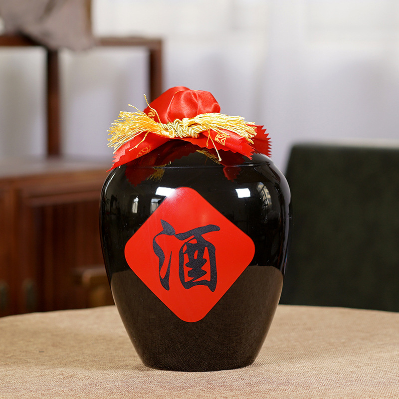 Yixing Ceramic Wine Jar Wine Bottle 1/2/3/5/10kg Baked Flower Wine Black Glaze Light Bottle Ceramic Cover Wine Pot