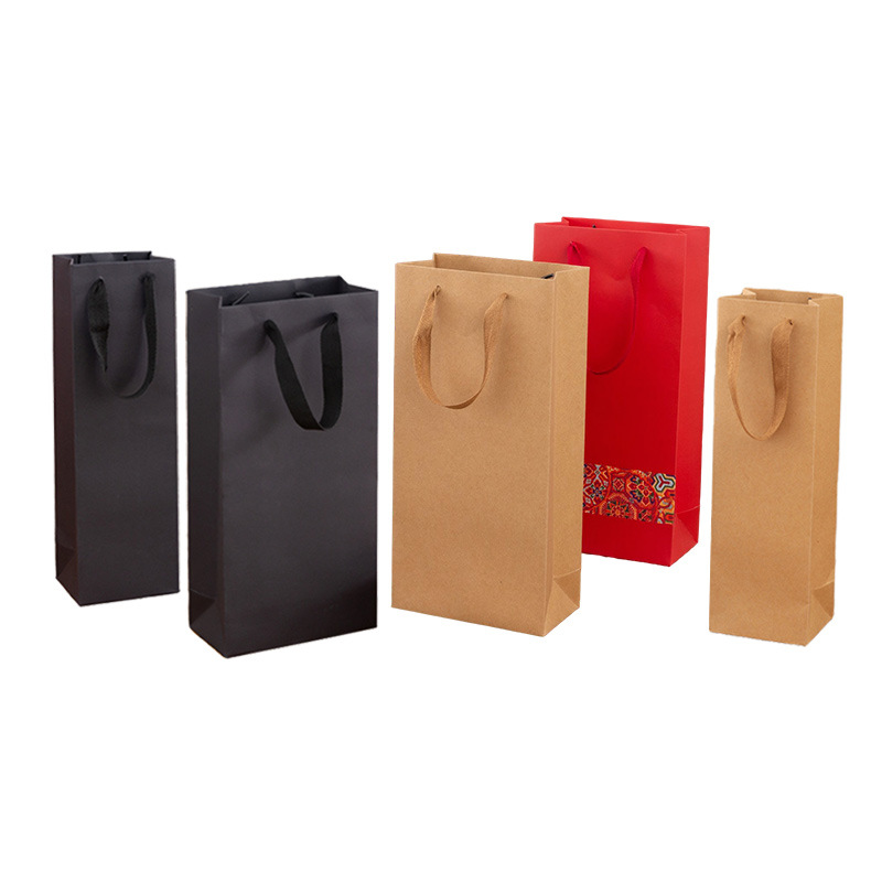 Black Wine Bag, Fashionable Single and Double Thickened Gift Tote Bag Packaging Bag, Souvenir Wine Bag Wholesale