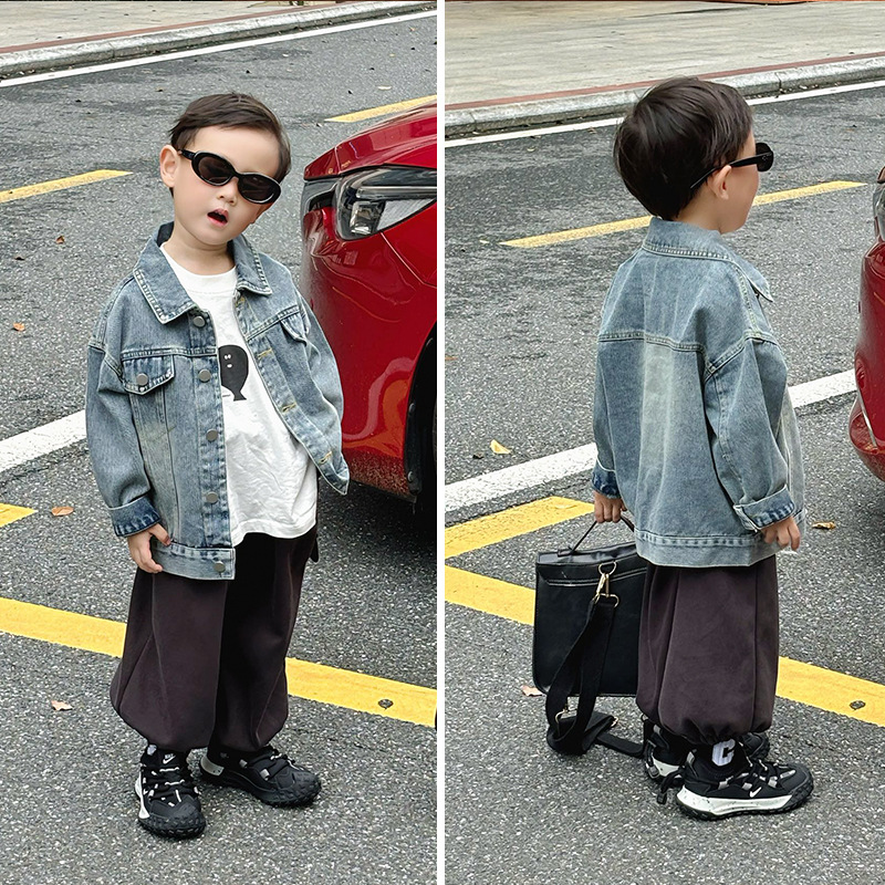 Children's Denim Jacket 2026 Spring and Autumn New Korean Style Boys' and Girls' Stylish Retro Cardigan Baby Top Trendy