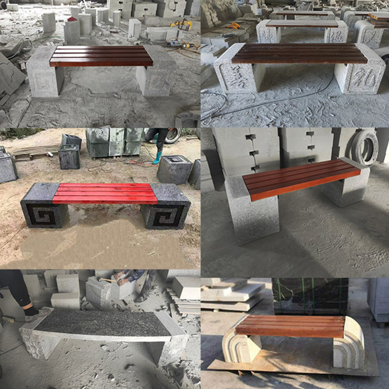 Stone Bench, Stone Carved Stone Bench, Wooden Strip Granite Sesame Gray Sesame White Stone Bench Factory Customized According to Requirements
