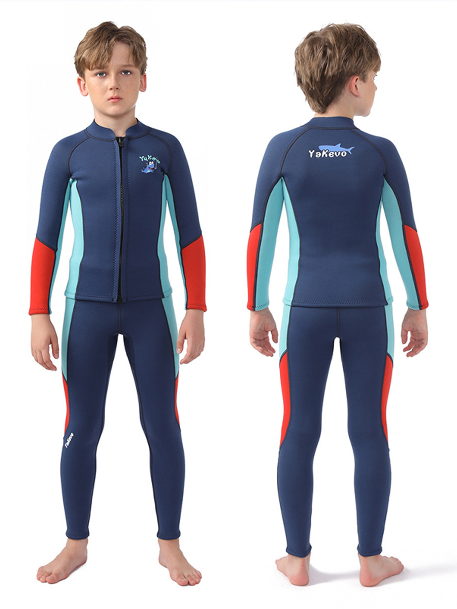 In stock 2.5mm children's diving suit boys' two-piece swimsuit warm long sleeve sun protection surfing snorkeling jellyfish suit for women