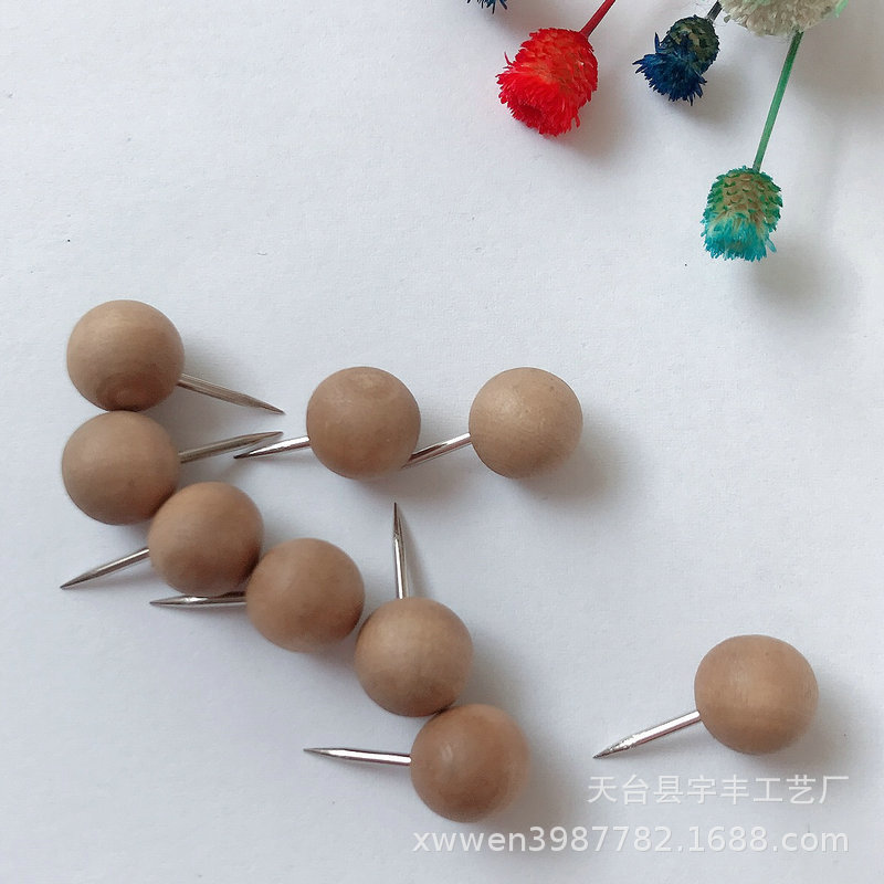 Creative stationery round tack log round pushpin wholesale cute wooden round ball pushpin factory direct sales