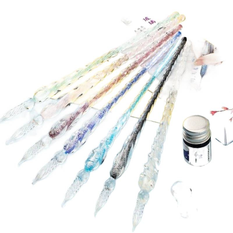 Glass Pen Fountain Pen New Dip Pen Ink Ancient Style Student Starry Sky Crystal Gradient Color Gift Box Set