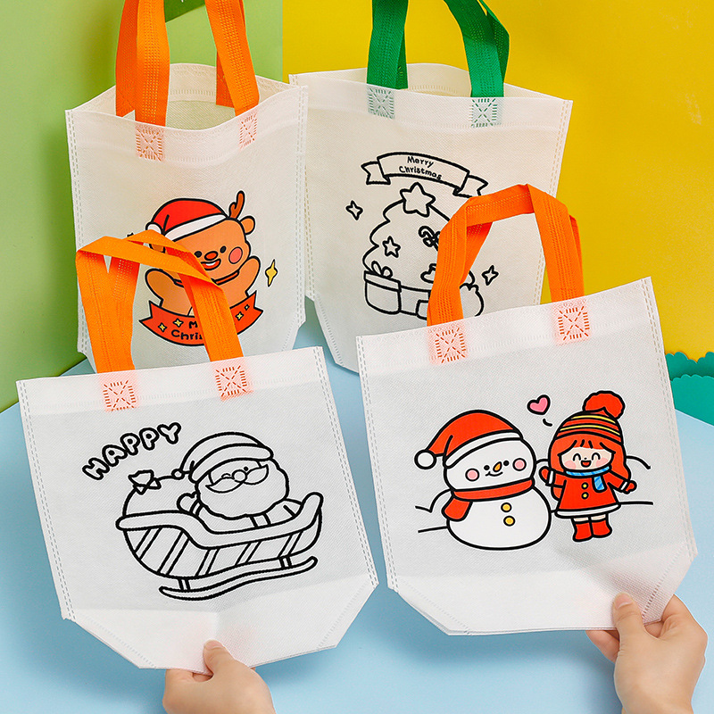 Cartoon Christmas graffiti handbag children's handmade DIY coloring painting bag Christmas activity gift bag