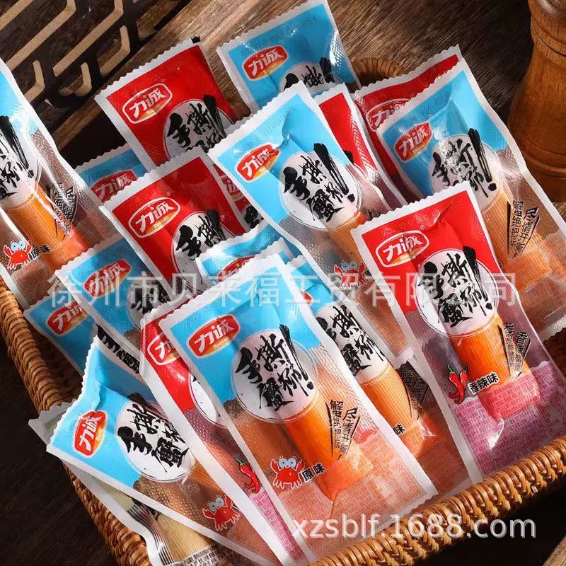 Licheng Hand-Torn Crab Sticks, Small Packaged Spicy Crab Flavor Sticks, Original Seafood Snack, Ready-To-Eat