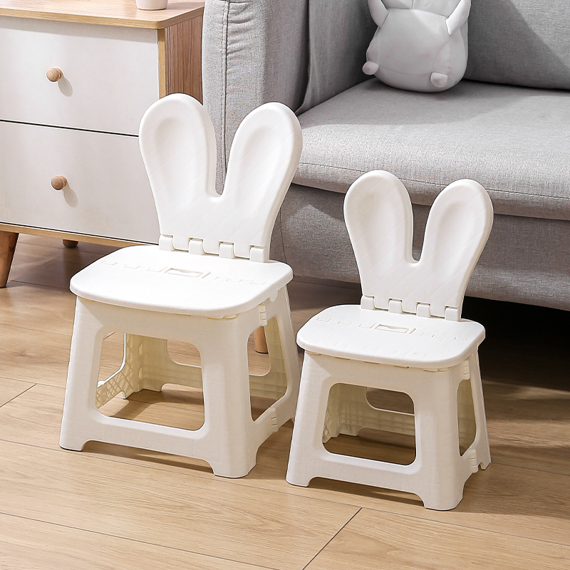 Rabbit Children's Folding Backrest Chair Thickened Portable Home Chair Outdoor Creative Stool Cartoon Backrest Chair Plastic Folding