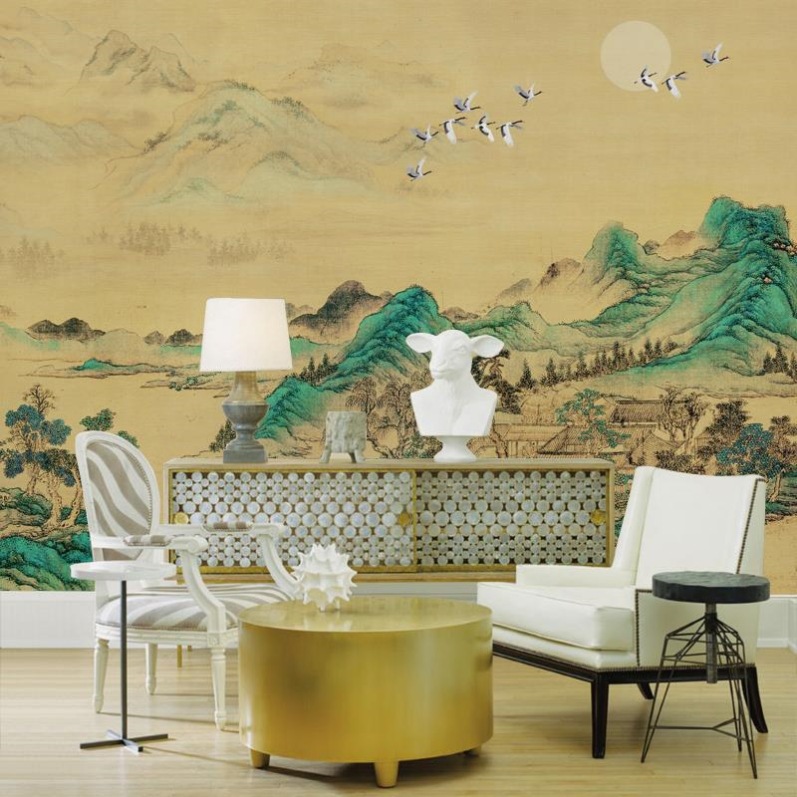 Современный китайский стиль Ландшафтный лотос на реке Рыболовный укрытие Бесшовное покрытие для стен Фон для гостиной дивана ТВ