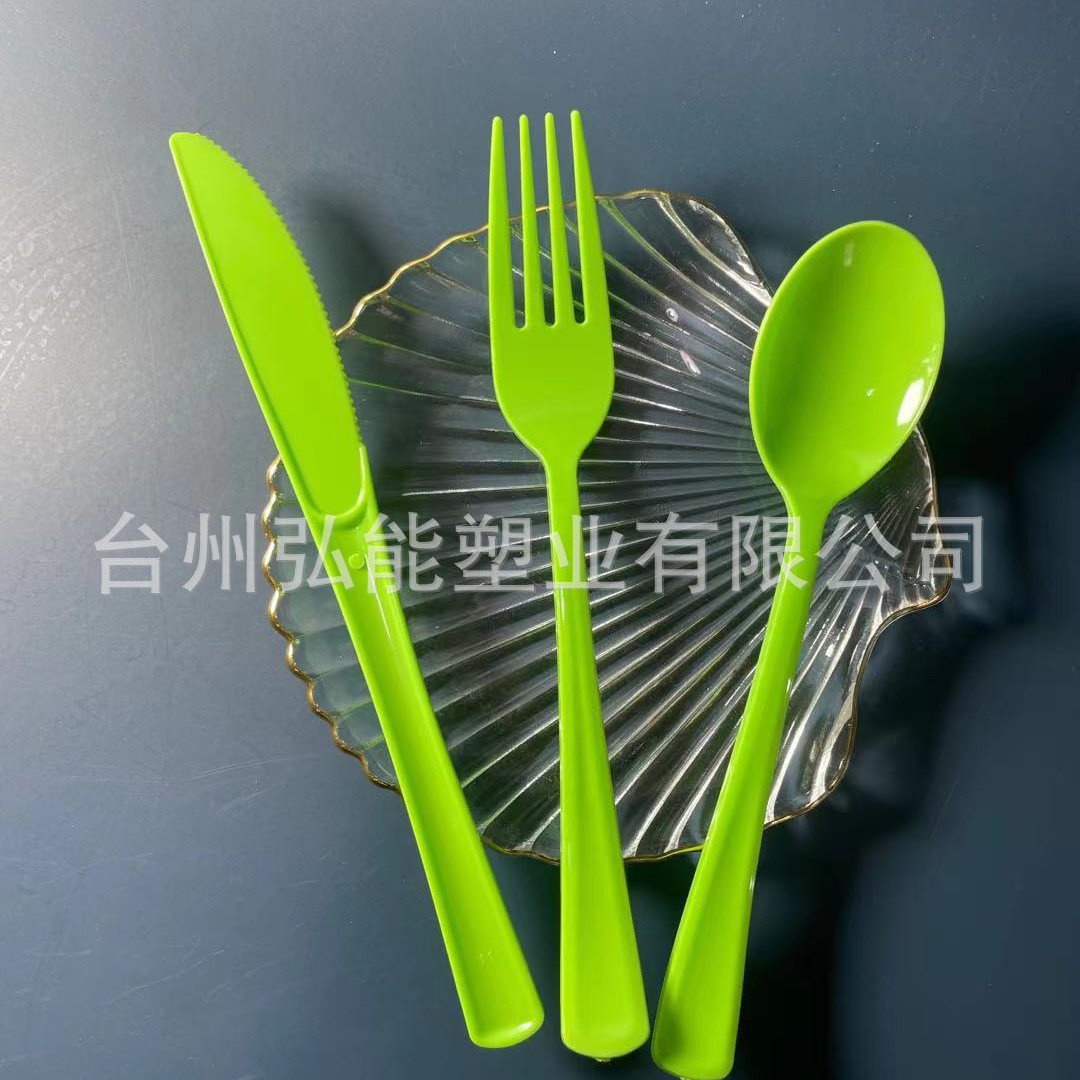 Food Grade Party Supplies PS Material Disposable Green Knife, Fork and Spoon (Light Edition) Amazon Cross-border E-commerce