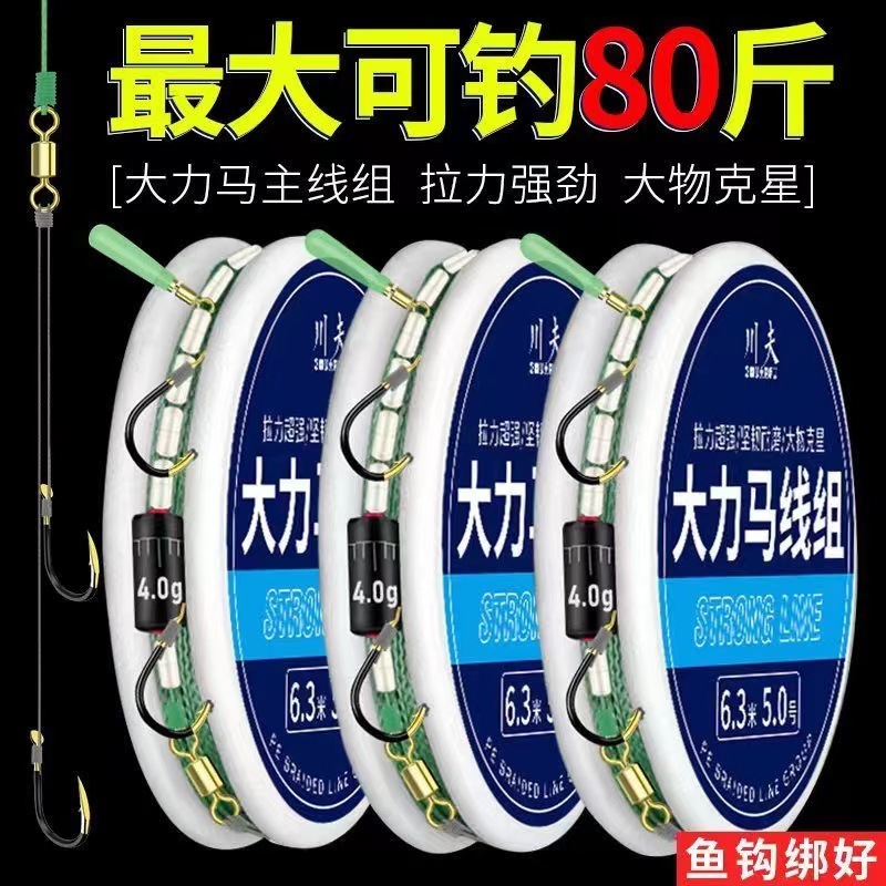 Комплект основных линий Dali Horse Line, связанный подлиней, с двойным крючком, набор для платформенной рыбалки с крупными крючками