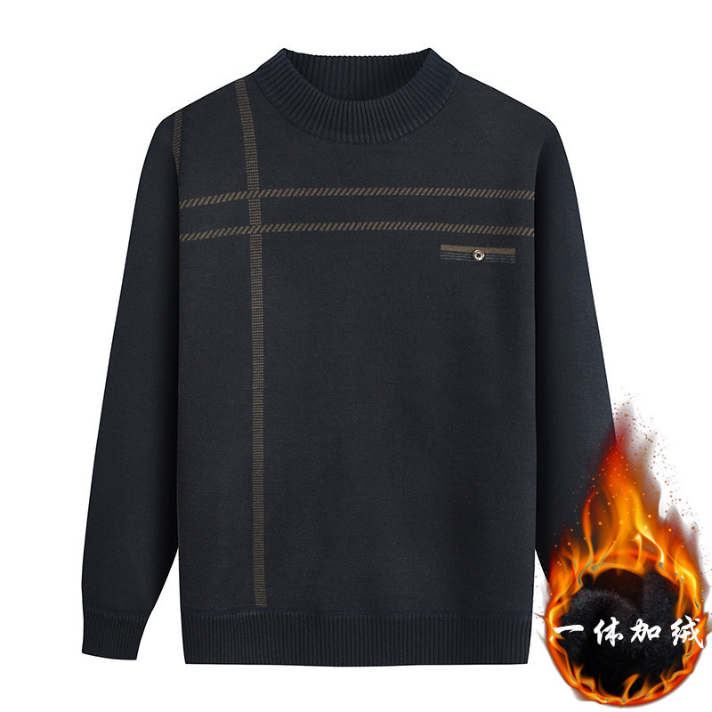 Clearance Sale: Men's Elderly Sweater with Fleece Lining, Dad's Autumn and Winter Warm Pullover, Grandpa's Thermal Knitwear for the Elderly