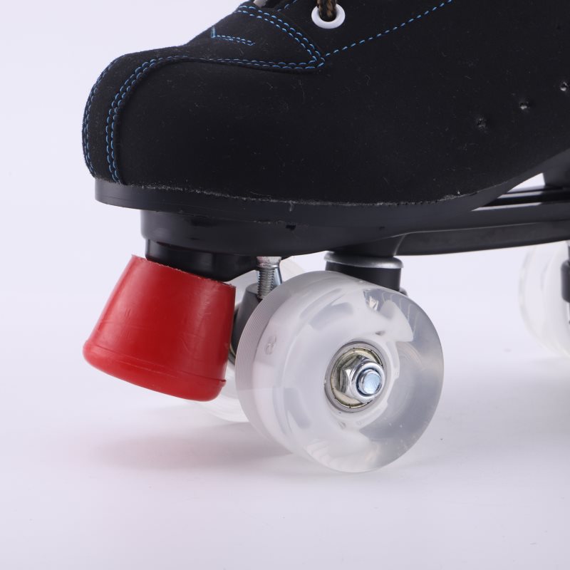 Boge adult double row skates four-wheel cowhide PU flash All Black Roller Skates roller skates special offer