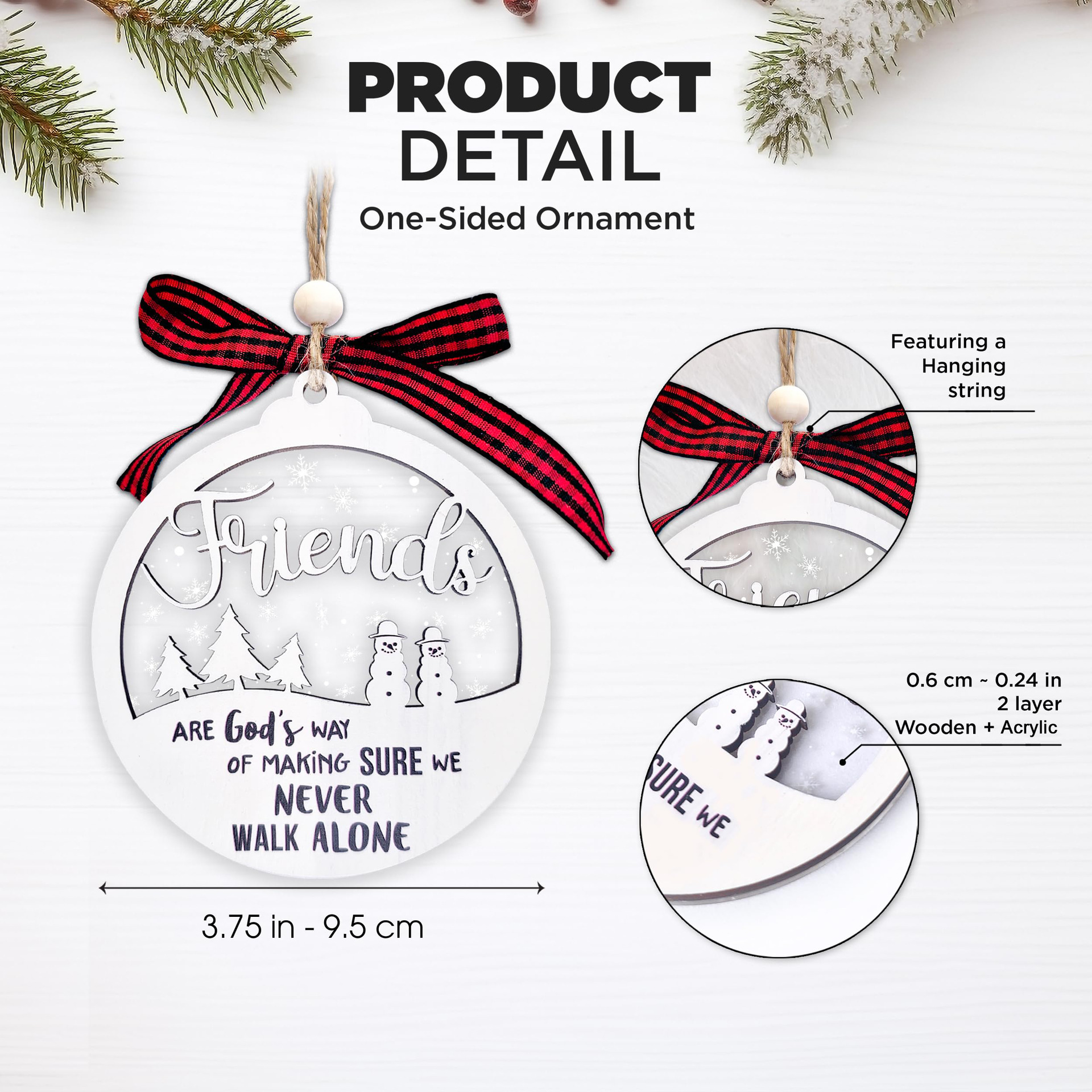 Cross-border Hot Products 2-layer Friendship Christmas Ornaments 2024 Decorative Pendants Valentine's Day Gifts for Friends