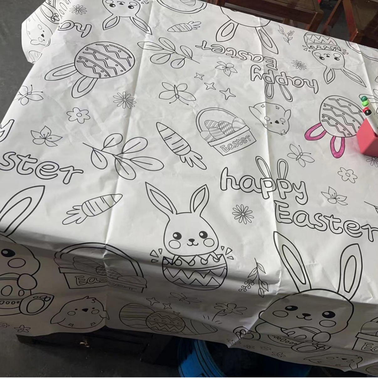 Fresh Manufacturer Poster Children's Coloring Egg Graffiti Easter Bunny Party Tablecloth Disposable Waterproof Paper Table