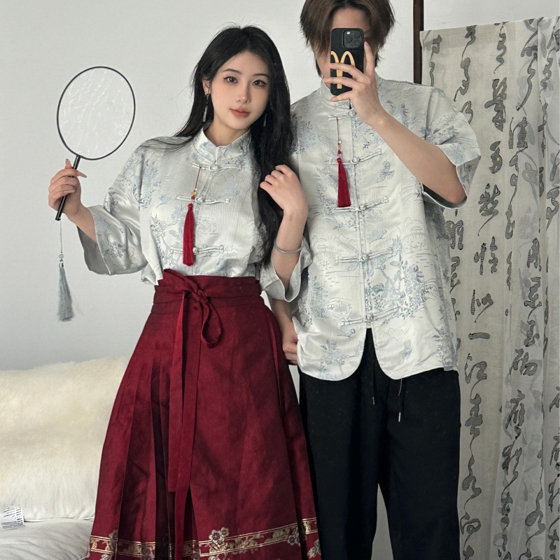 764 Real Shot Couple Jacquard Short Sleeve Men's and Women's Set Class Uniform School Uniform Graduation Photo Oriental Aesthetics