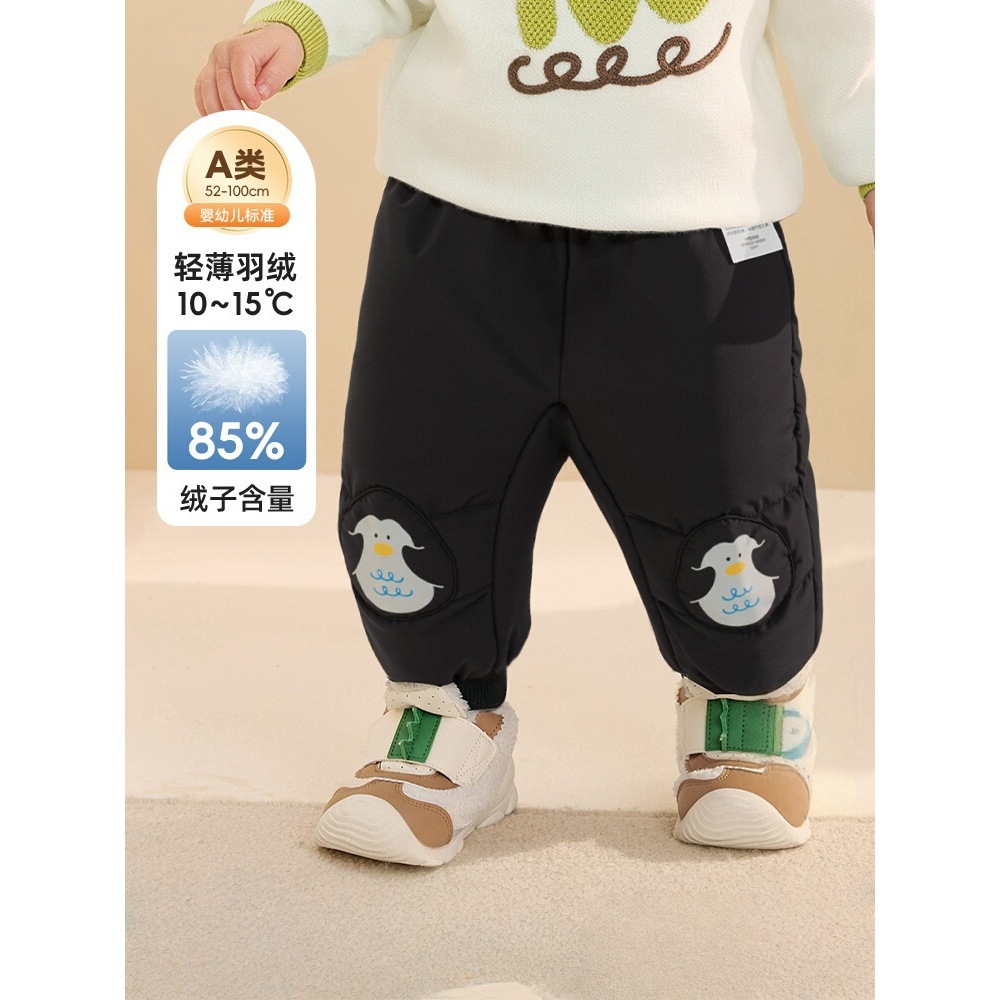 Patchwork Printed Baby down Pants for Boys and Girls, Jogger Pants, Children's Long Pants, 2025 Winter New Children's Clothing Trend