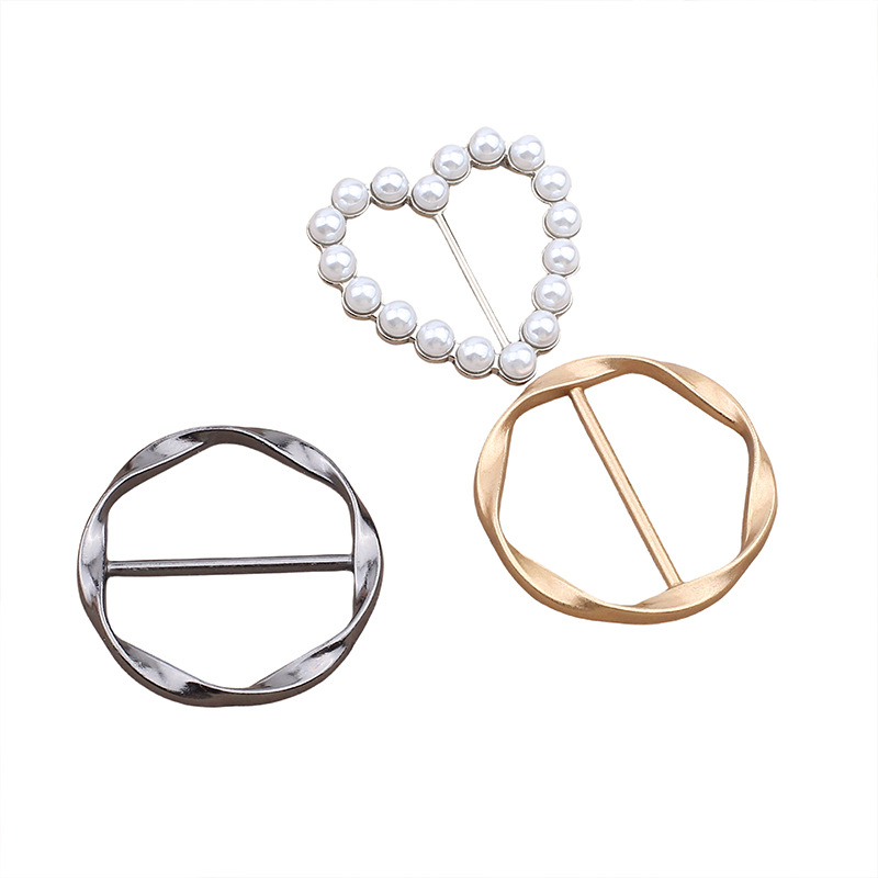 Fashionable High-End Waist Fixed Buckle Silk Scarf Scarf Decorative Buckle Metal Pearl Heart Corner Knotted Buckle Accessories