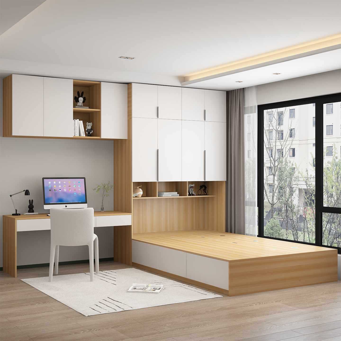 Шкаф-кровать с письменным столом, интегрированная кровать для маленькой квартиры, комбинация татами с письменным столом и вертикальным шкафом