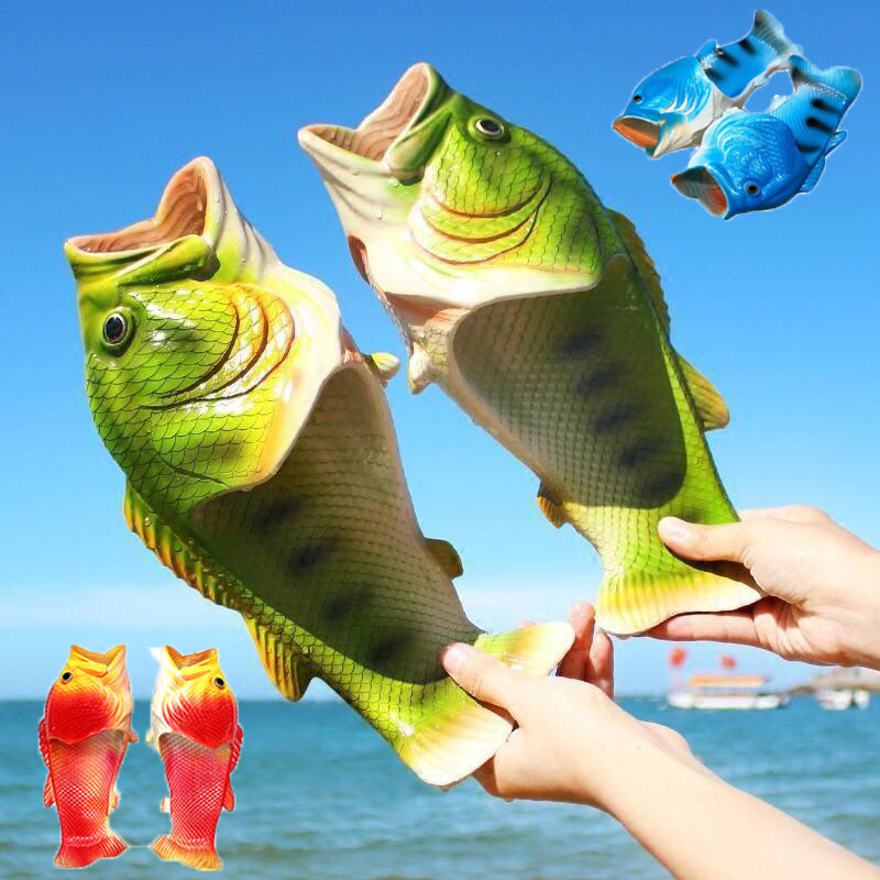 Fish Slippers New Men's Funny Creative Non-Slip Fashion Salted Fish Slippers Men's Trendy Sandals for Outer Wear Cross-Border