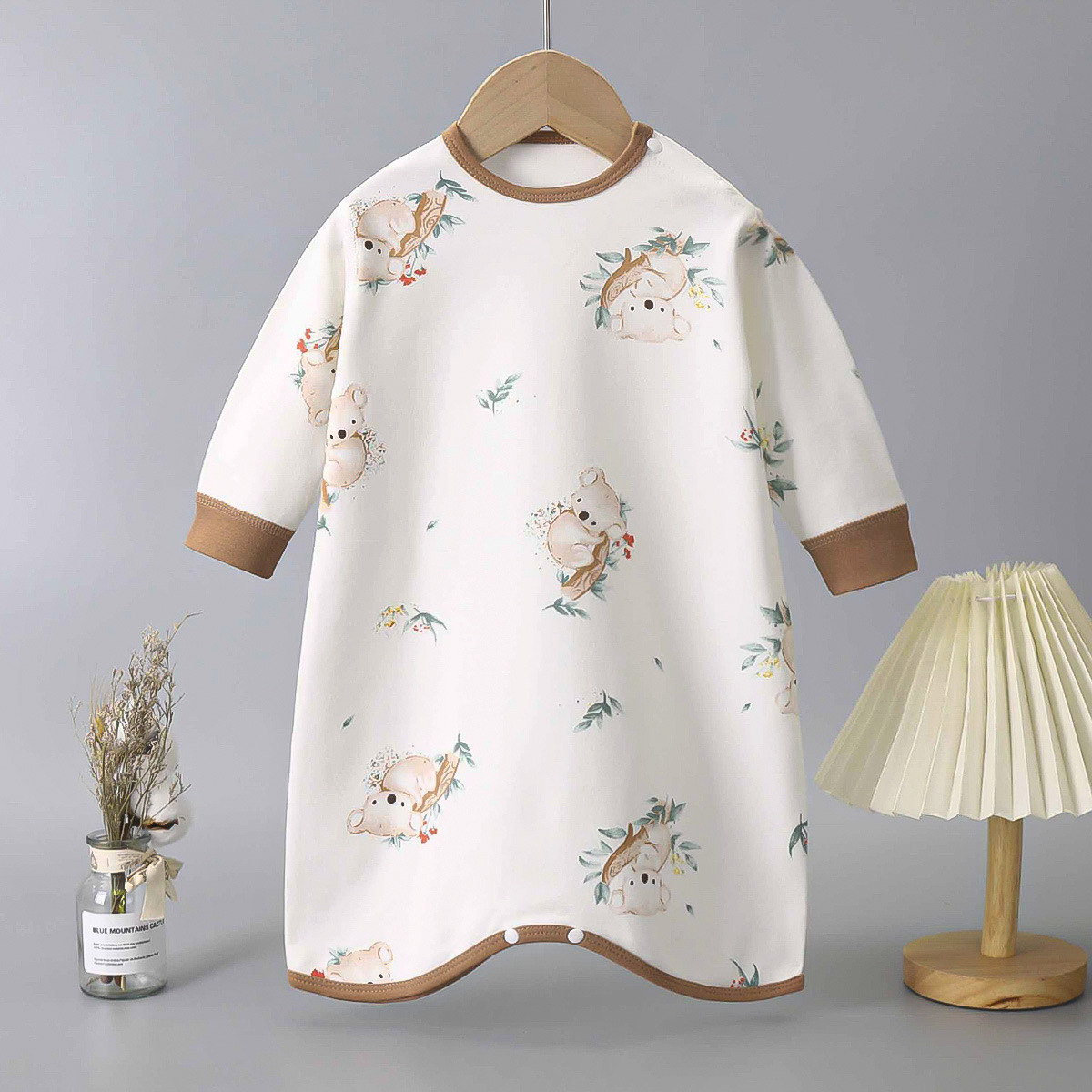 Baby nightdress anti-kick spring and autumn children's pajamas cotton long-sleeved jumpsuit Four Seasons boys and girls baby nightgown home wear