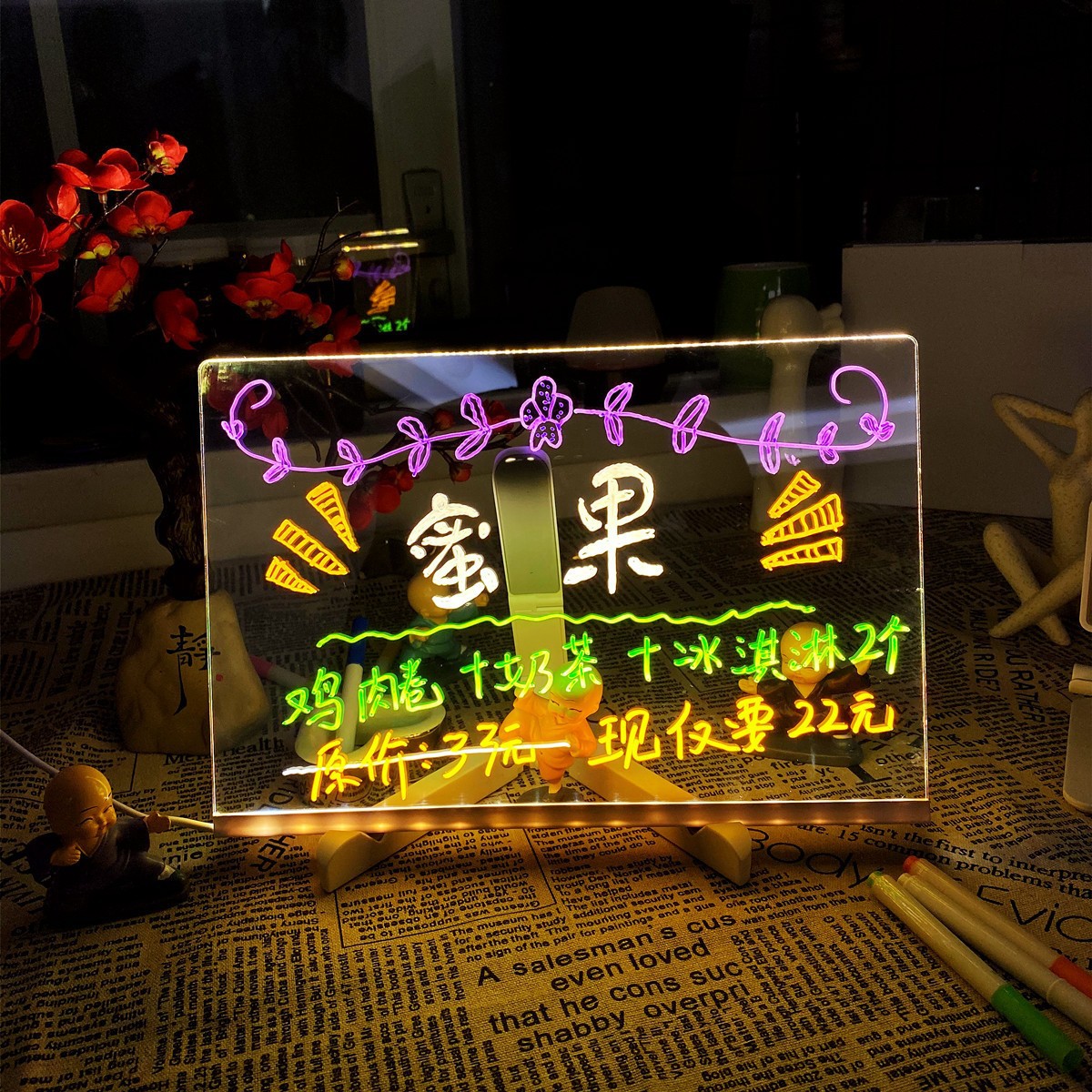 Ins Erasable Small Blackboard Luminous Advertising Board Writing Board Led Billboard Stall Display Board Fluorescent Board