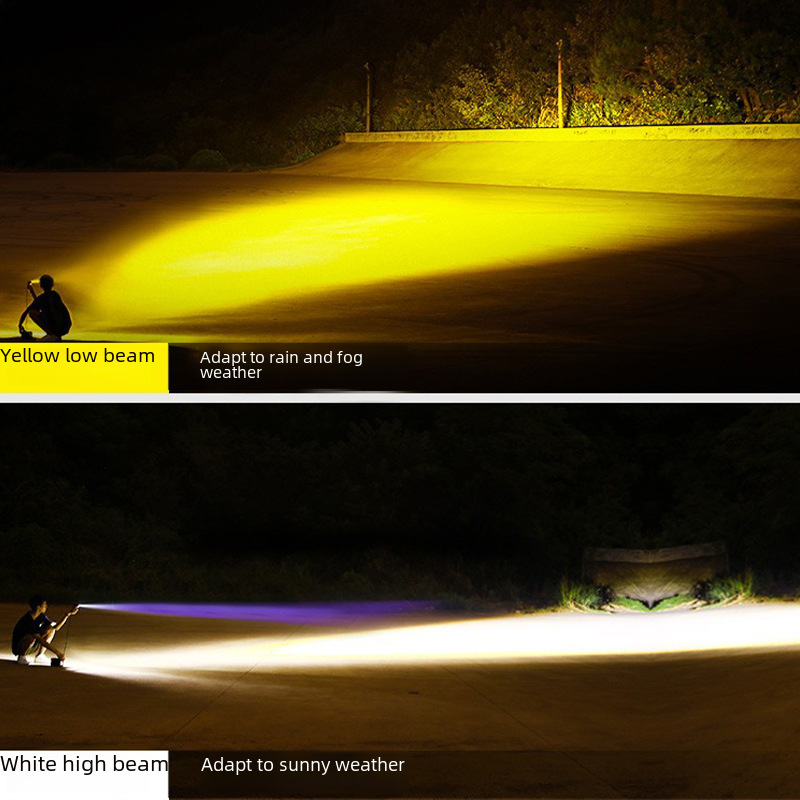 Cross-Border Motorcycle Headlight Manufacturer Supplies Waterproof Small Steel Cannon Electric Vehicle Headlight Two-Color Spotlight 8-80V