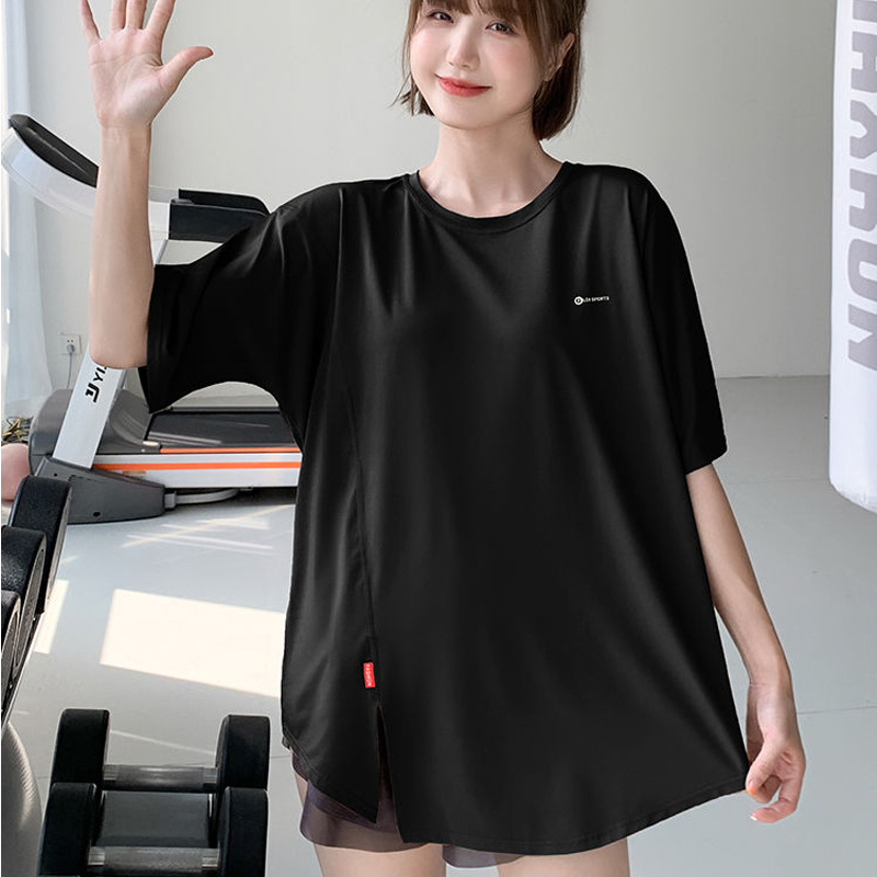 [Customized] Large Size Fitness Clothing Sports Quick-Drying Short-Sleeved T-Shirt Loose Large Size Running Yoga Top Women Summer