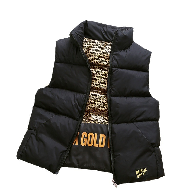 Autumn and Winter Black Stand Collar down Cotton Vest for Boys and Girls, Trendy Outerwear for Older Children, Stylish and Fashionable