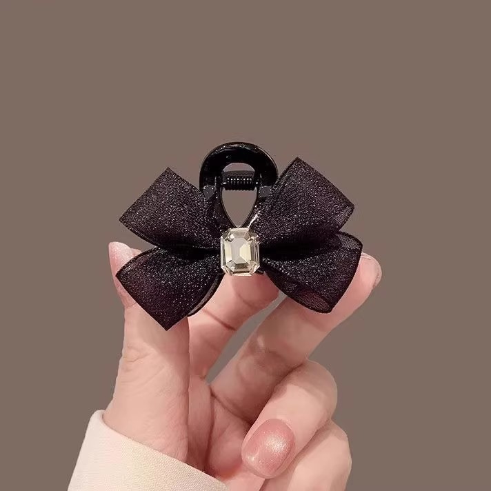 Summer Mesh Glitter Diamond Bow Clip for Women 2025 New Side Clip Small Forehead Clip High-End Headwear
