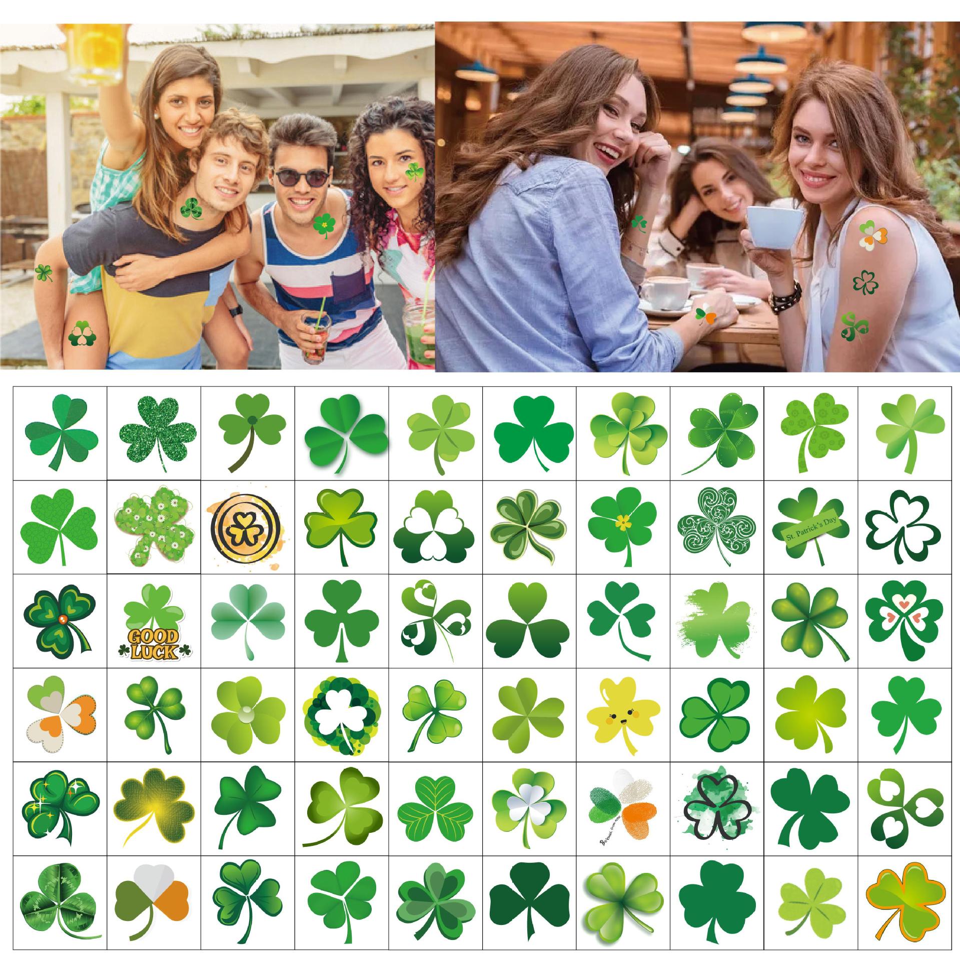 New Cross Border St Patrick's Day Tattoo Party Green Hat Clover Irish Cartoon Cute