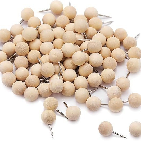 Spherical Wooden I-Shaped Nails for Creative Fixed Hanging Decoration, Map Nails, Cork Nails, Art Nails, Wall Push Pins