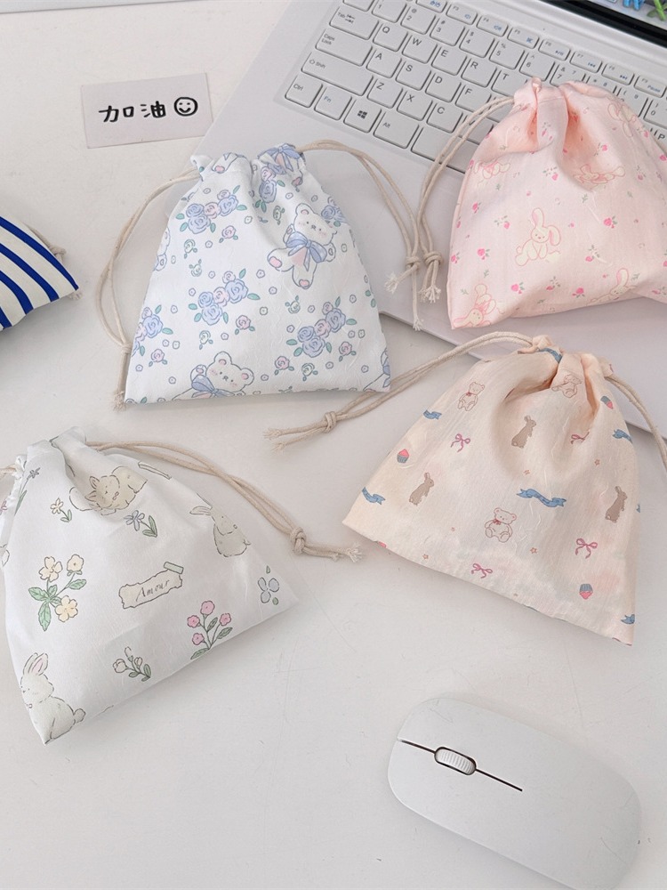 48151 [Copyright Model] Cartoon Drawstring Flap Pocket Pants Student Storage Bag Lipstick Cosmetic Bag Portable Three-Piece Set