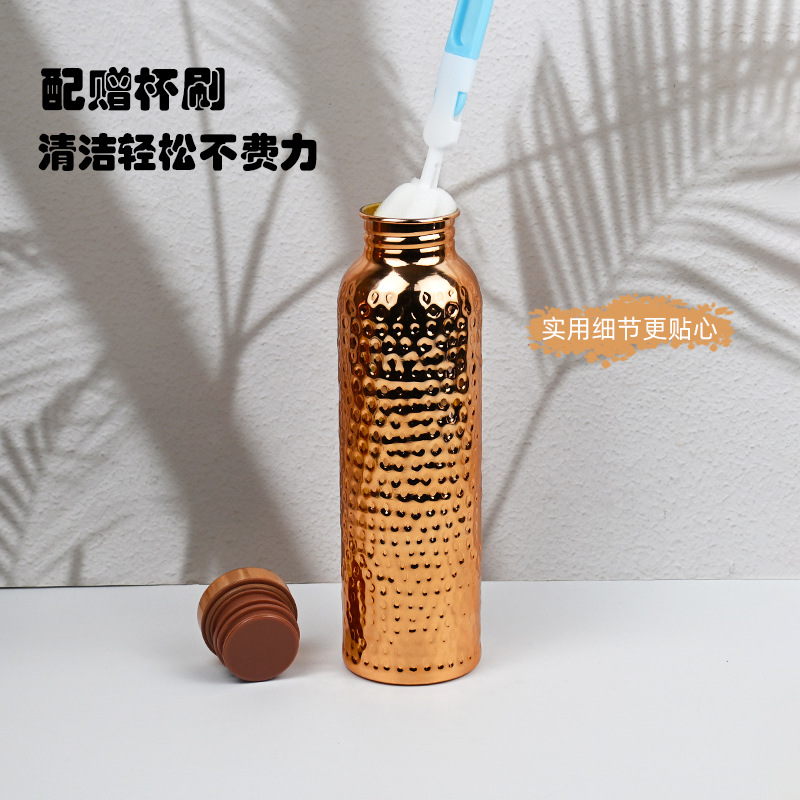 Single-Layer Hammered Electroplated Copper Kettle Reusable Ayurvedic Container with Canvas Portable Bag Water Cup
