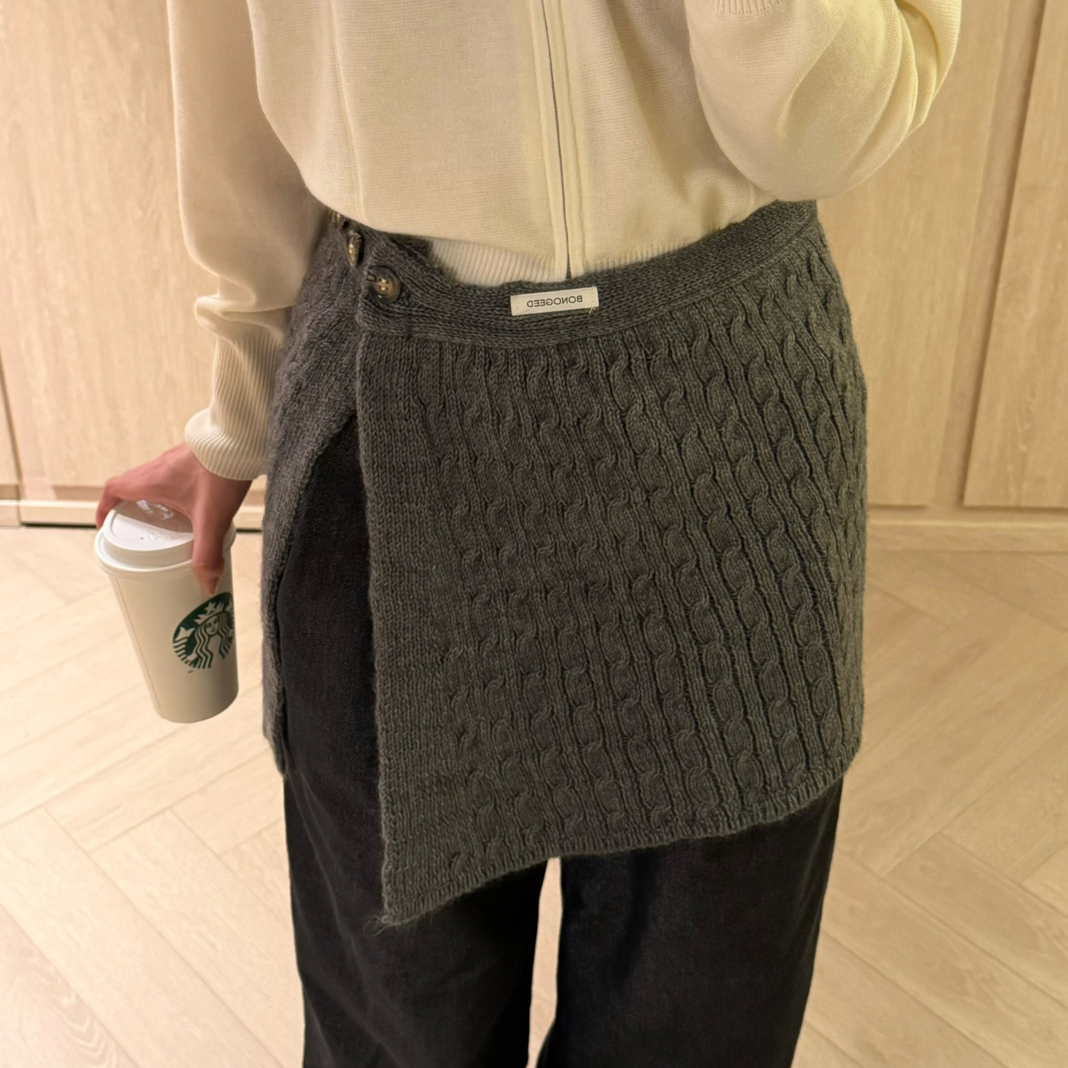 Spring and Autumn Solid Color Cable Knit Skirt Curtain Korean Style Ins Wind Knitted Tie Waist Niche Layered High-End Skirt Curtain