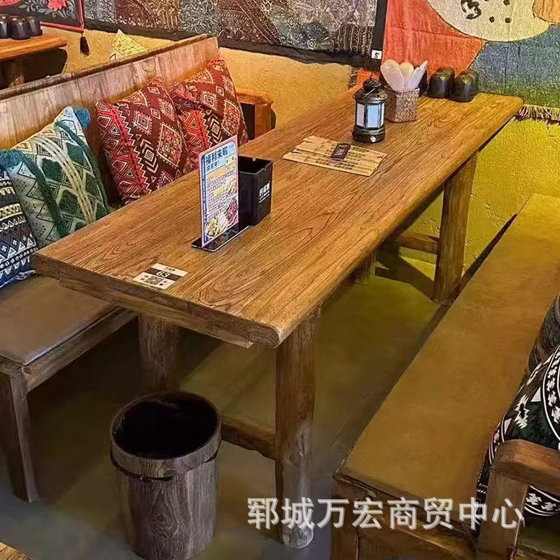 Столы и стулья для народной таверны, старый бар и завтрак, комбинация стола и стульев из массива дерева, кафе с диваном из старого вяза