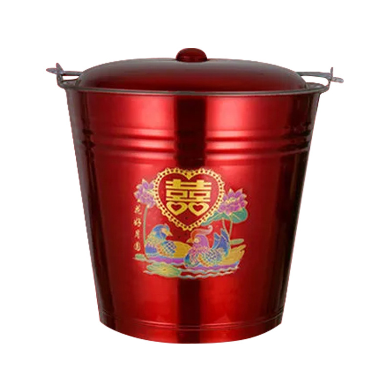 Wholesale Wedding Supplies, Grand Bucket, Bride's Dowry, Wedding Dowry, Stainless Steel Wedding Bucket, Red Thickened Bucket