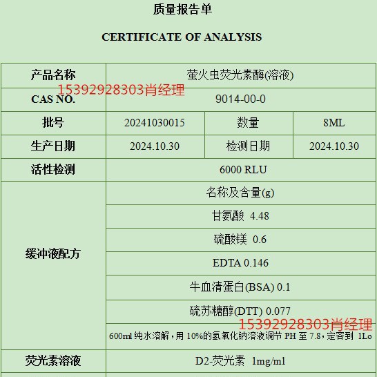 Люцифераза для эксперимента в средней школе светоносный эксперимент 9014-00-0